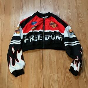 SHEIN Red and Black Bomber Jacket Racing Style
